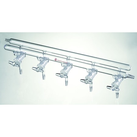 Synthware MANIFOLD, HIGH VACUUM SOLID GLASS STOPCOCKS, 4 PORT, 375mm. M240004